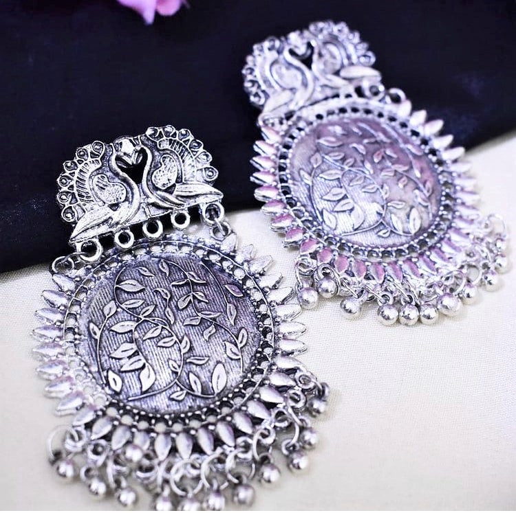Peacock Silver Chakra Earrings