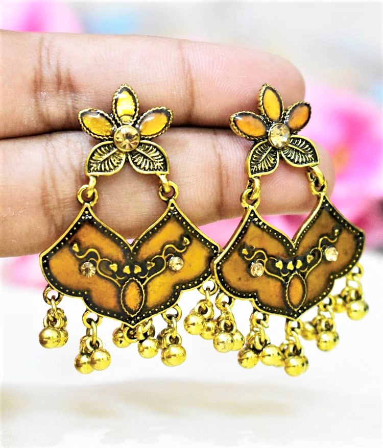 Brown Enamel Stone Work Earring