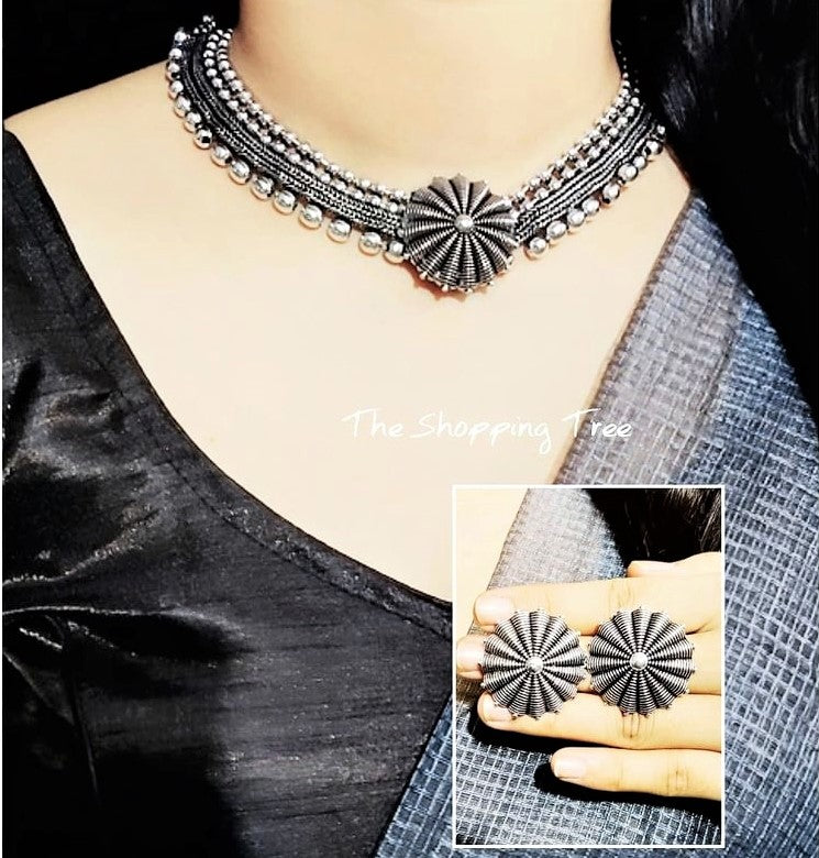 FLORAL GERMAN SILVER NECKLACE SET