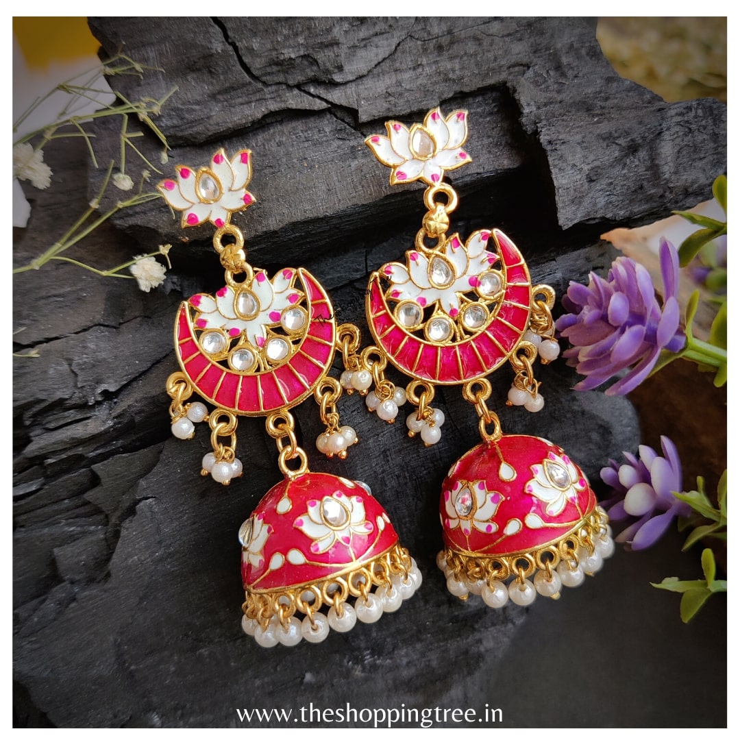 Sneh Lotus Jhumka Earring - Pink