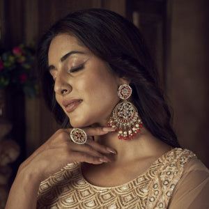 Siya Meenakari Chandbali Earrings - Red