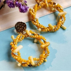 PEARL ENTANGLED HOOP STATEMENT EARRINGS - YELLOW