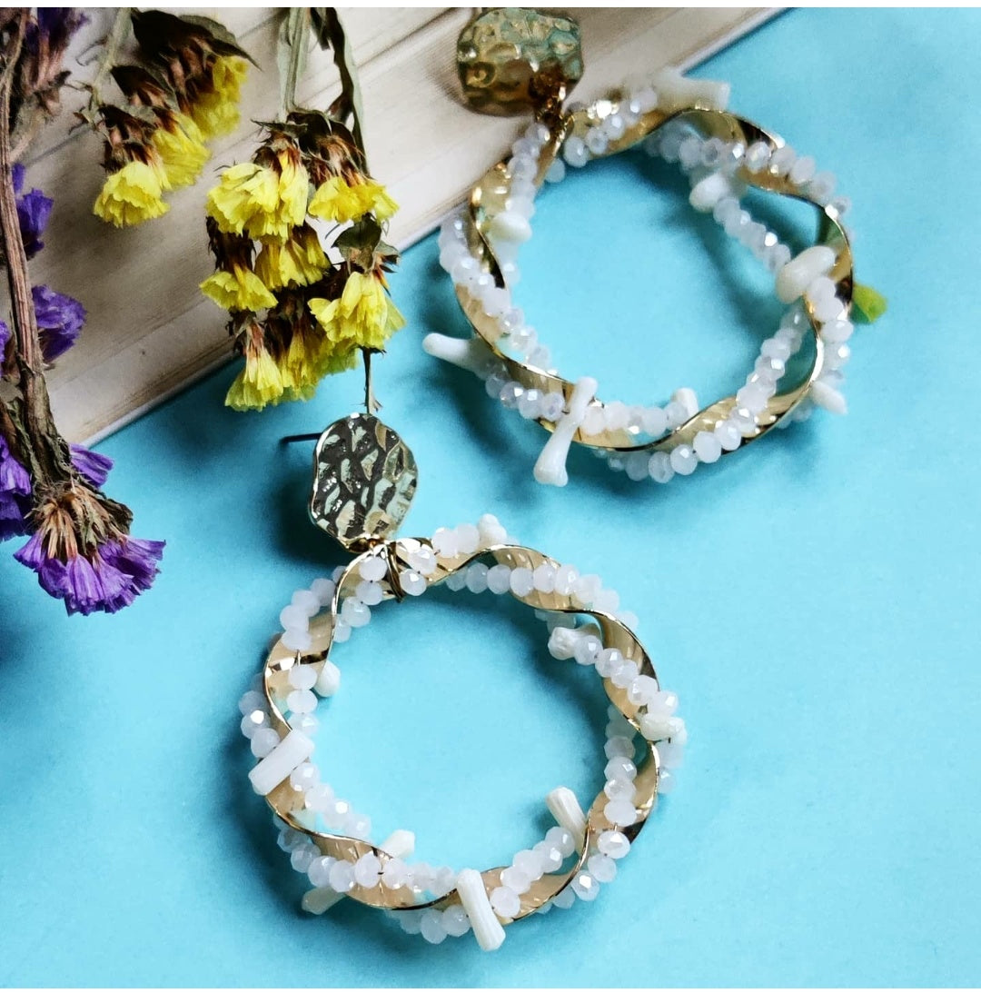 ENTANGLED PEARL EMBELLISHED HOOP STATEMENT EARRINGS