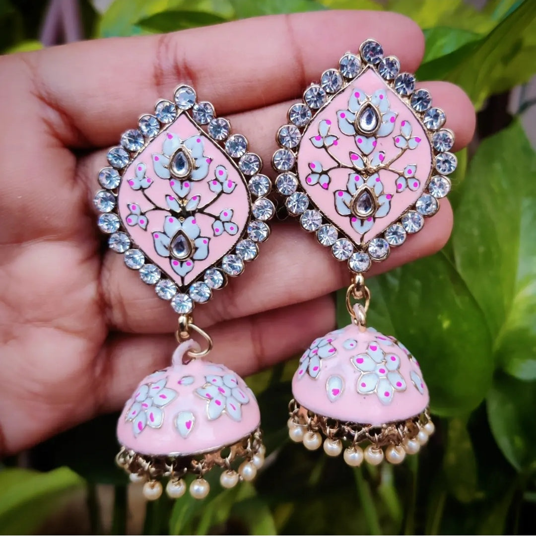 LEAF MEENAKRI JHUMKI-PEACH