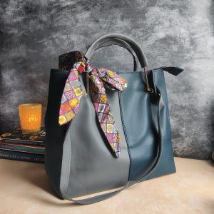 SOLID RIBBON HANDBAG - BLUE & GREY
