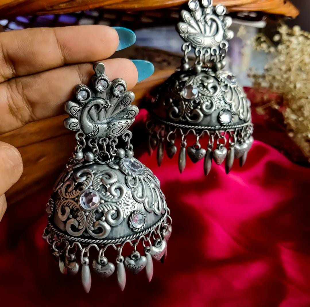 Lovey Oversized Oxidised Jhumka Earrings