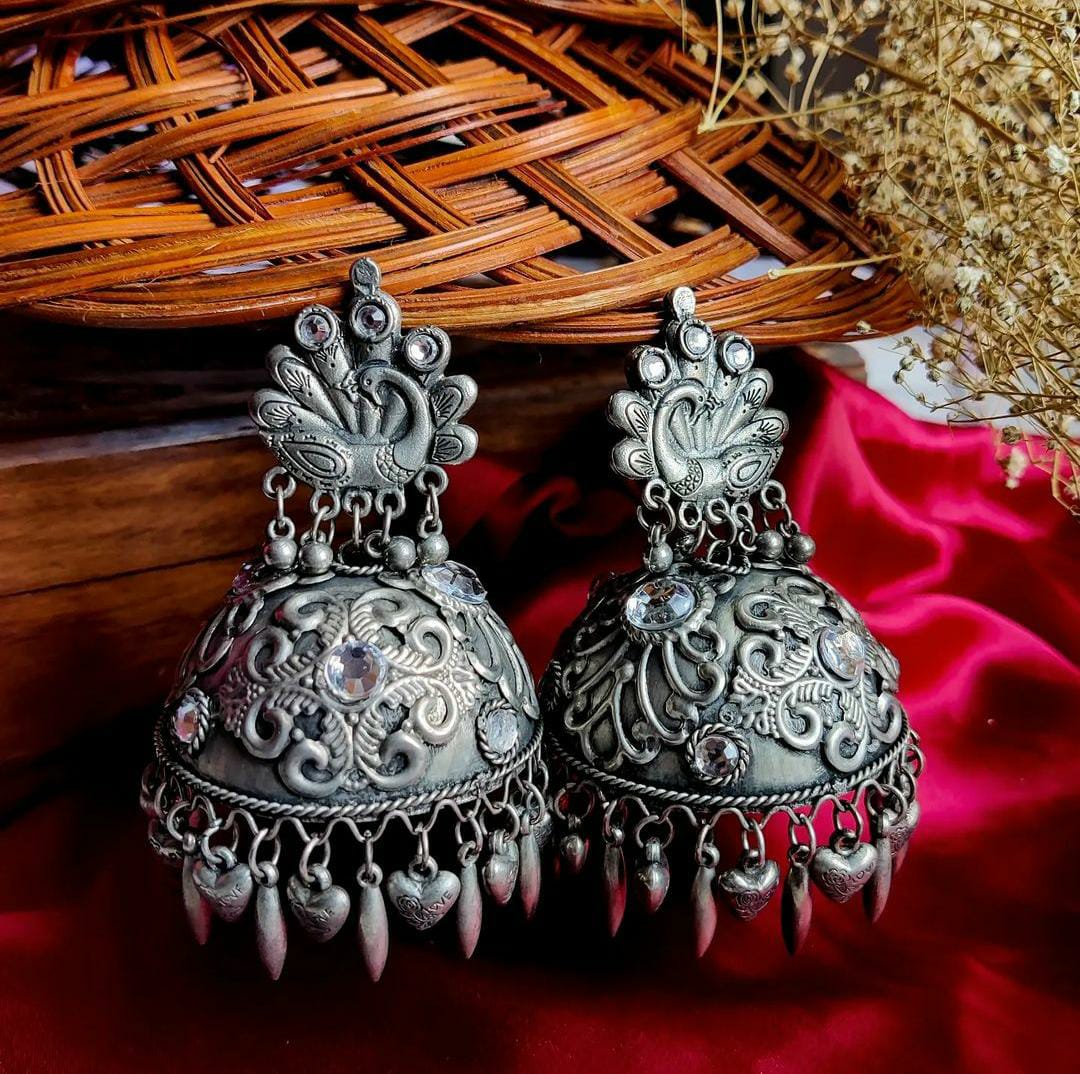 Lovey Oversized Oxidised Jhumka Earrings