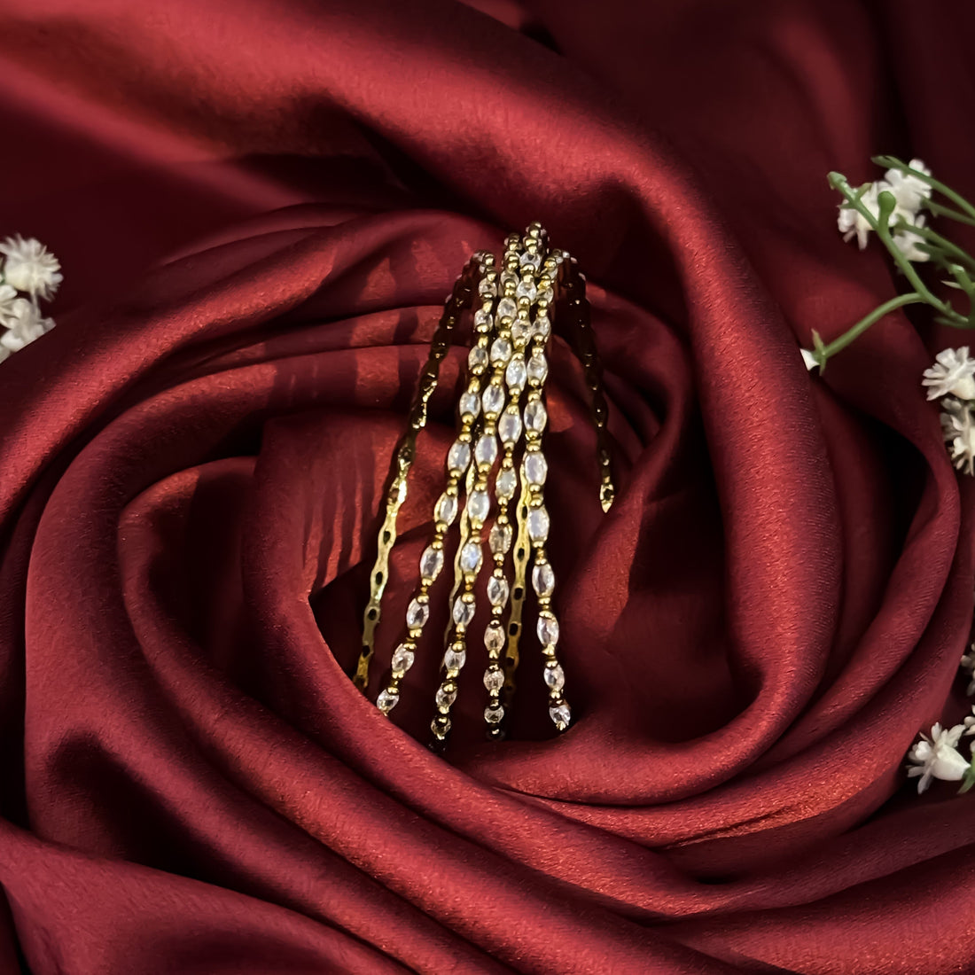 Eva Petals Premium AD Bangles Golden Set of 4 - New Launch by The Shopping Tree