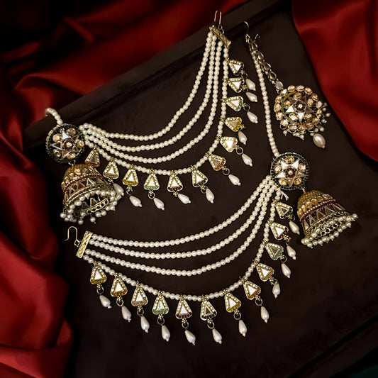 Rani Padmavat Jadau Jhumka Earrings with Sahara and Teeka - Complete Bridal Jewellery by The Shopping Tree