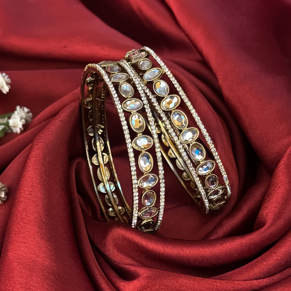 Alizeh Premium AD Polki Bangles Golden Set of 2 - Mix & Match Karwa Chauth Bangles by The Shopping Tree