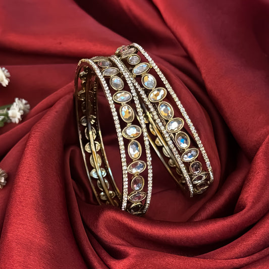 Alizeh Premium AD Polki Bangles Golden Set of 2 - Mix & Match Karwa Chauth Bangles by The Shopping Tree