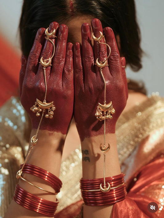 Moon Kashmiri Adjustable Brass Golden Haathphool - Perfect Mehendi Jewellery by The Shopping Tree