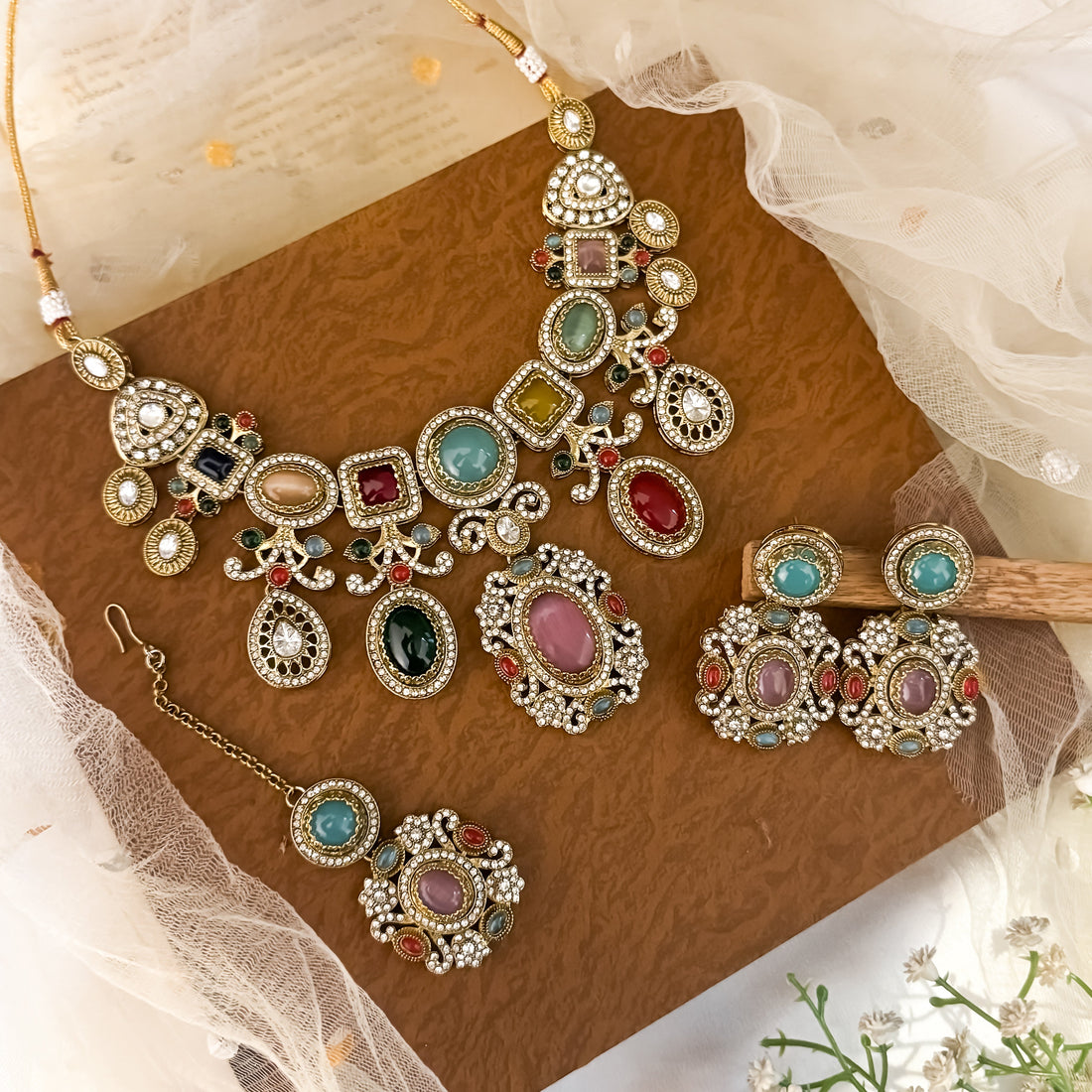 Multi Nashwa Sabyasachi Inspired Necklace Set by The Shopping Tree