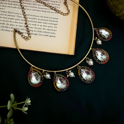 Rahina Jadau Hasli Necklace Set - Multi