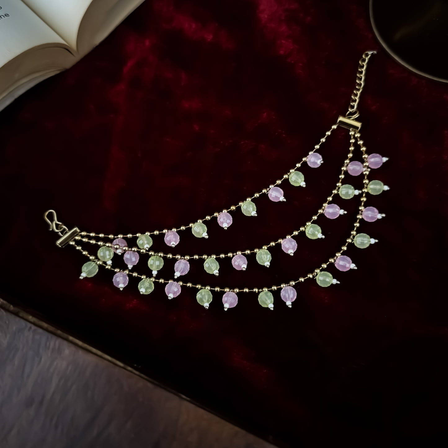 Ishana 3 Layer Pearl Detachable Earchains - Pastel Pink & Green