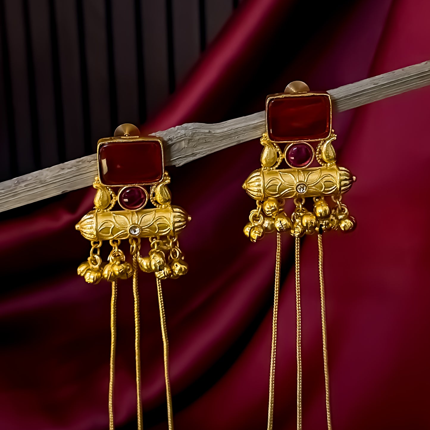 Pranjal Kashmiri Brass Dejhoor Jhumka Ghungroo Earrings - Maroon