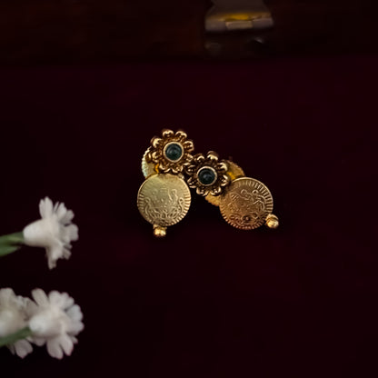 Gold & Green Eshvi Coin Temple Choker Necklace Set