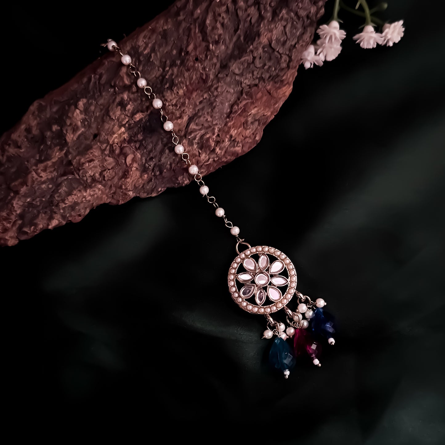 Kashish Jadau Mirror Jhumka Earrings with Sahara/Earchains - Multi