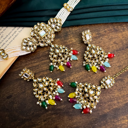 Jassit Dabi Kundan Necklace Set - Multi