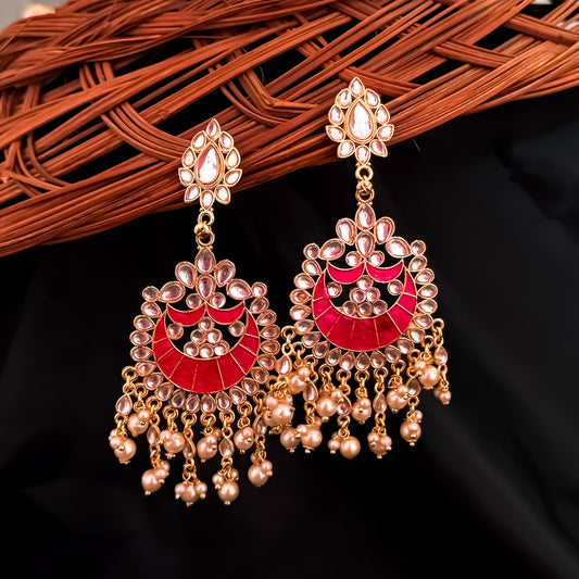 Shinu Kundan Chandbali Earrings - Hot Pink