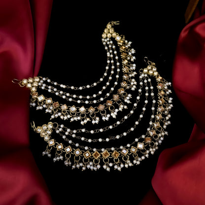 Miraya Bahubali Reverse Ad 4 Layer Mirror Detachable Earrchains/Sahara - Golden