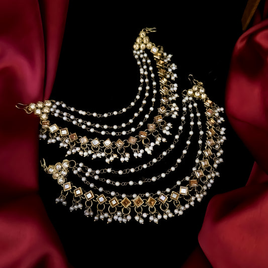 Miraya Bahubali Reverse Ad 4 Layer Mirror Detachable Earrchains/Sahara - Golden