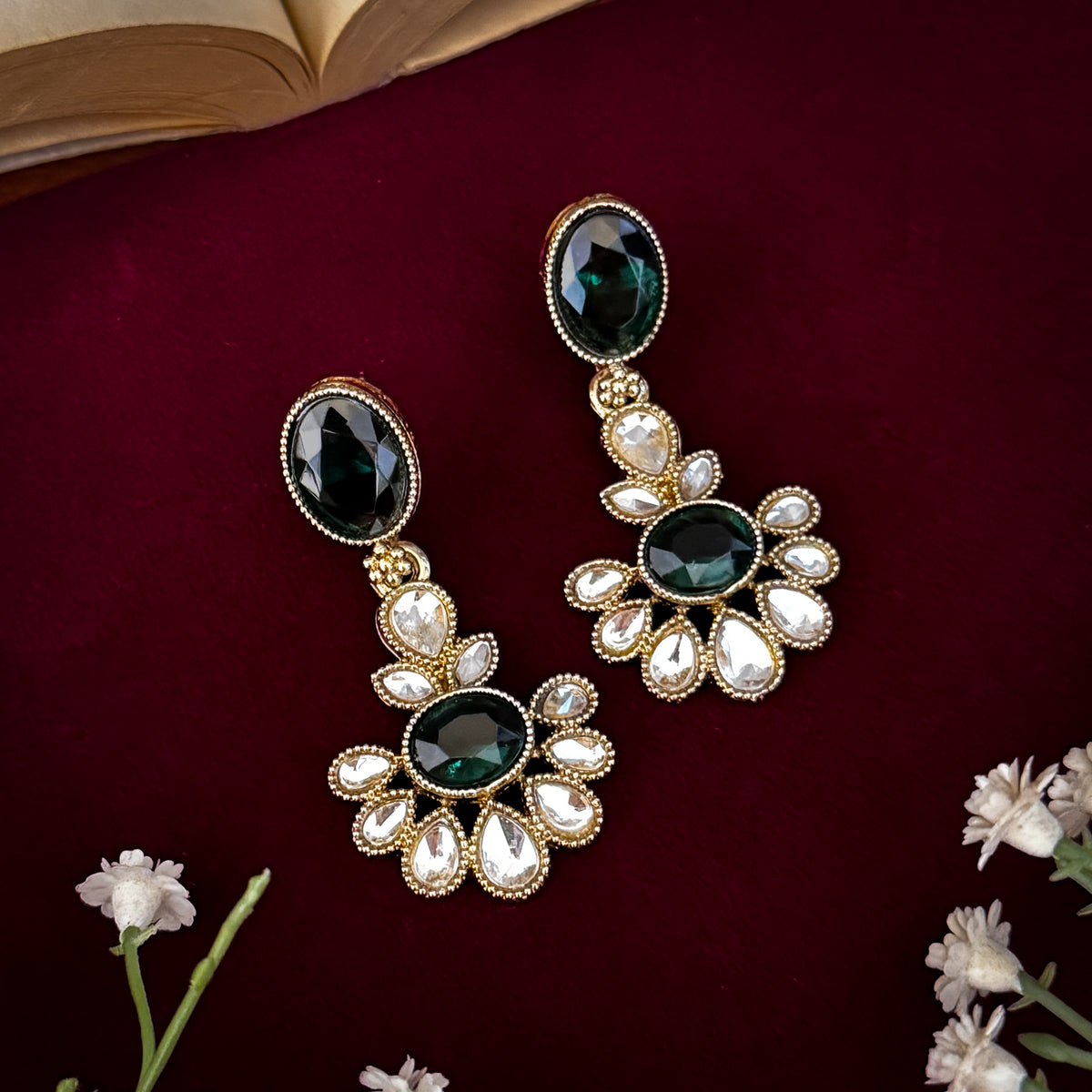 Emerald Green Raisha Floral Kundan Necklace Set