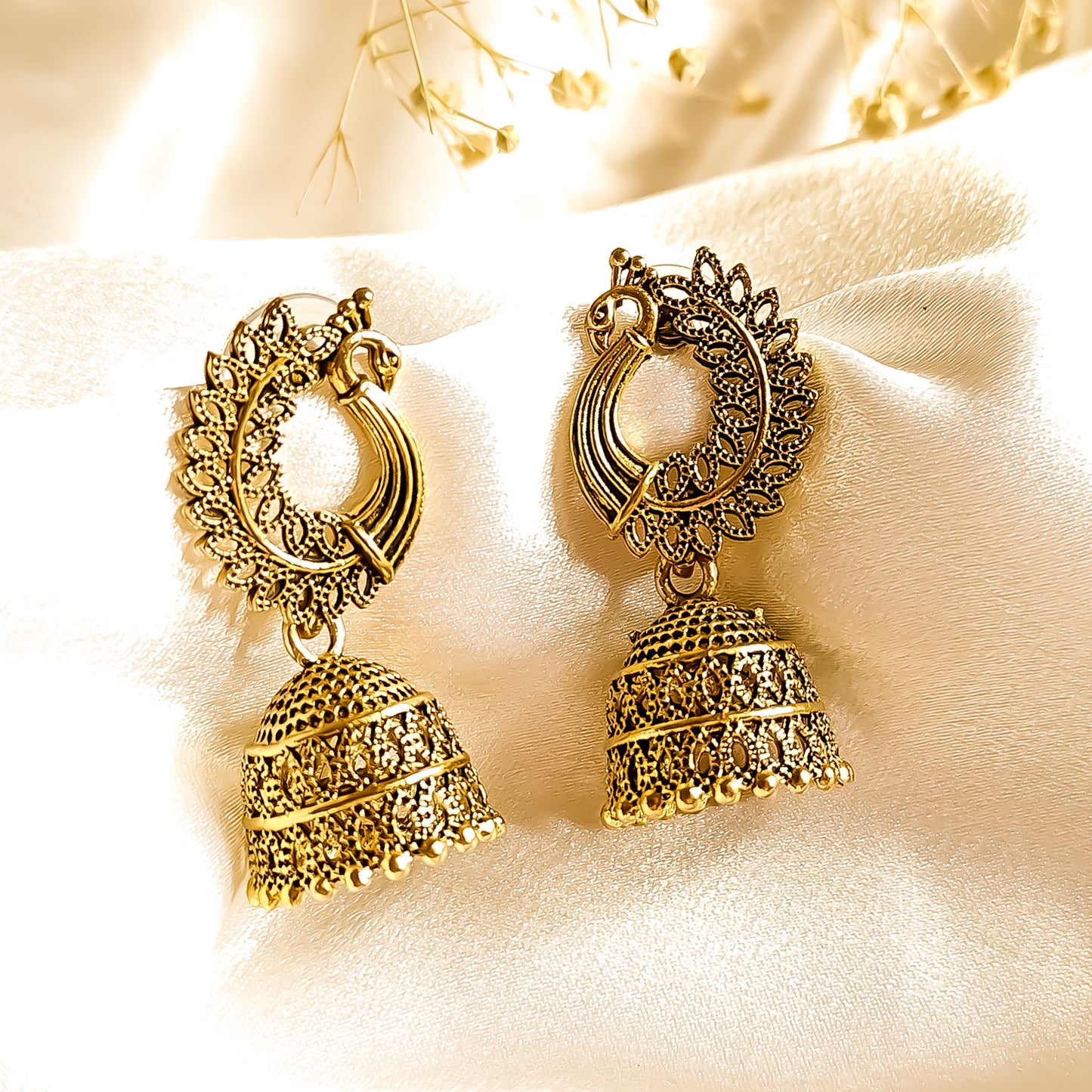 Peacock Golden Jhumki Earrings