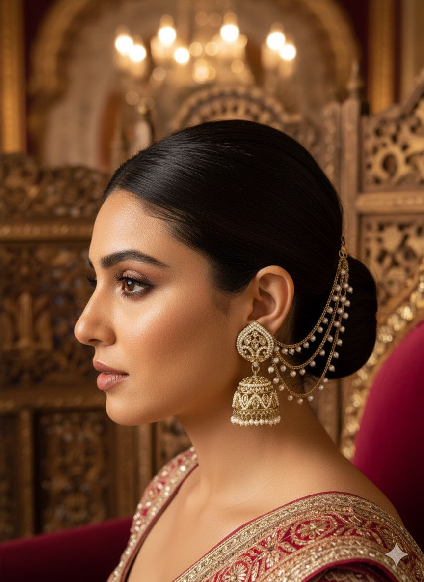 Dhriti Reverse AD Jadau Jhumka with Sahara & Teeka- Golden