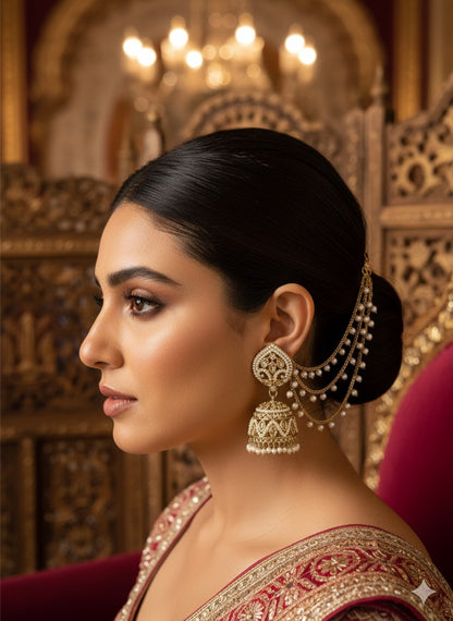 Dhriti Reverse AD Jadau Jhumka with Sahara & Teeka- Golden