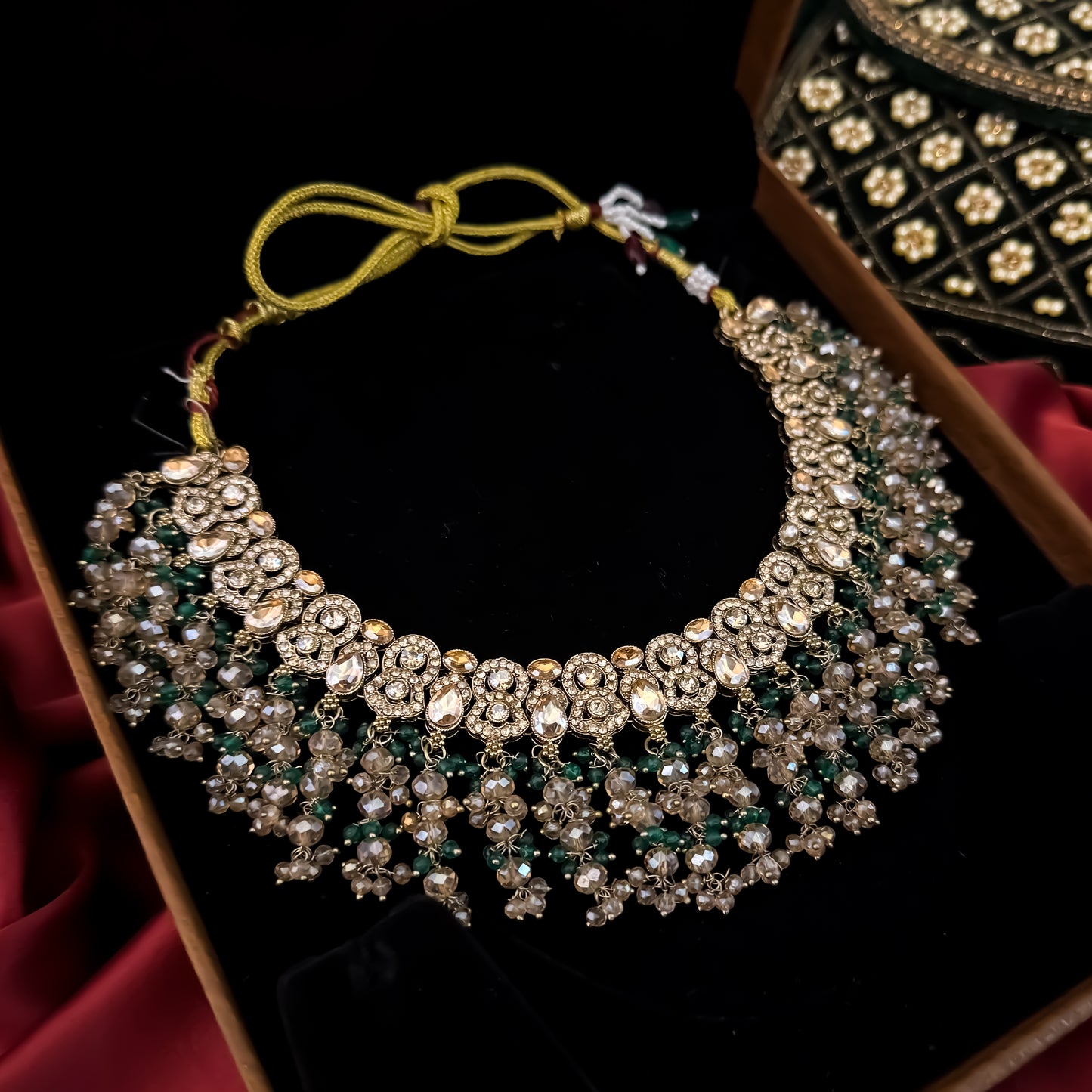 Madiha Premium Reverse AD Necklace Set - Green