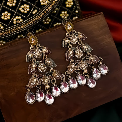 Raiza Jadau Kundan Premium Chandbali Earrings - Multi