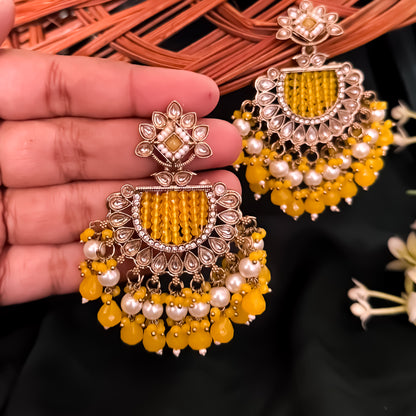Mansa Kundan Pearl Chandbali - Yellow