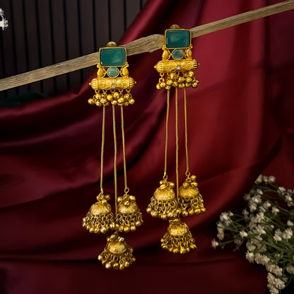 Pranjal Kashmiri Brass Dejhoor Jhumka Ghungroo Earrings - Turquoise
