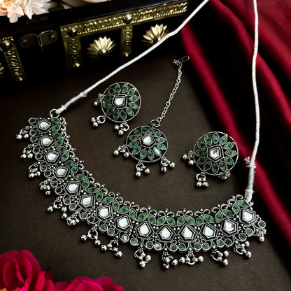 Morpankh Mirror Necklace Set with teeka