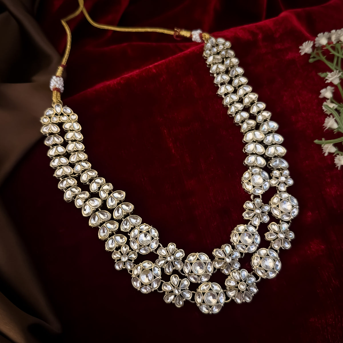 Golden Nandisha Double Layer Kundan Necklace Set