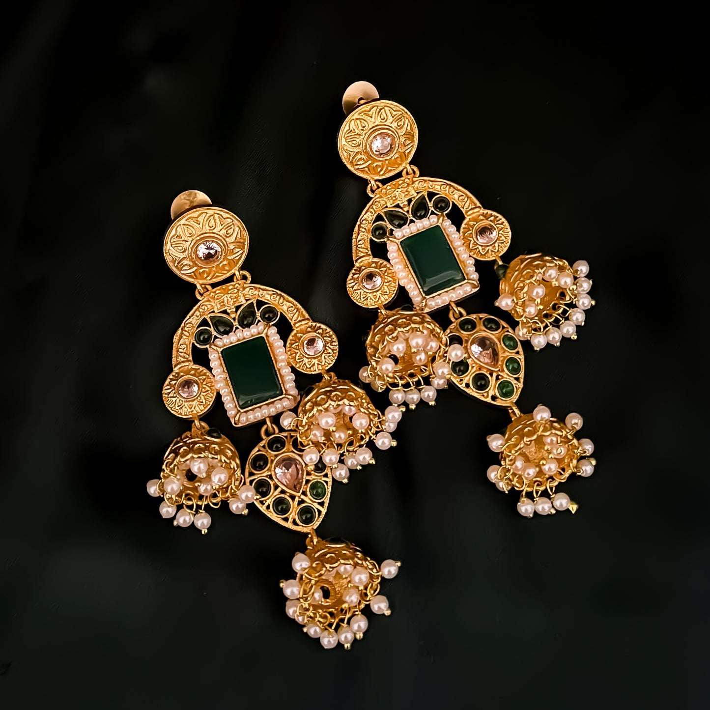 Maitri Premium Kashmiri Jhumka Earrings - Green