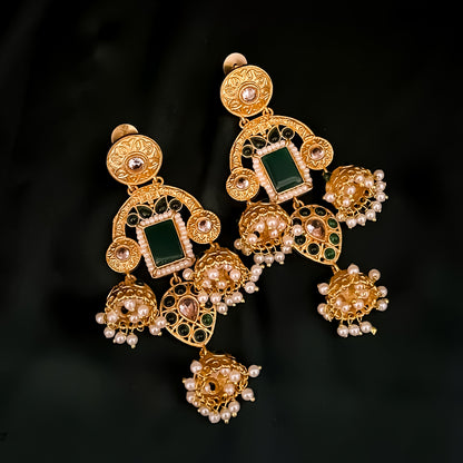 Maitri Premium Kashmiri Jhumka Earrings - Green