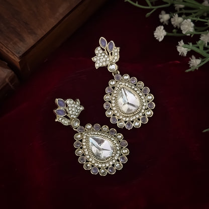 Mansi Kundan Drop Earrings - Lavender