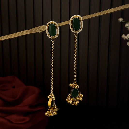 Nia Premium Kashmiri Brass Dejhoor Earrings - Green