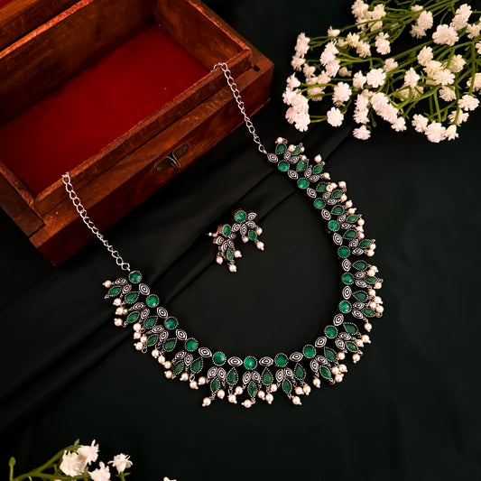 Kimaya Silver Necklace Set- Green