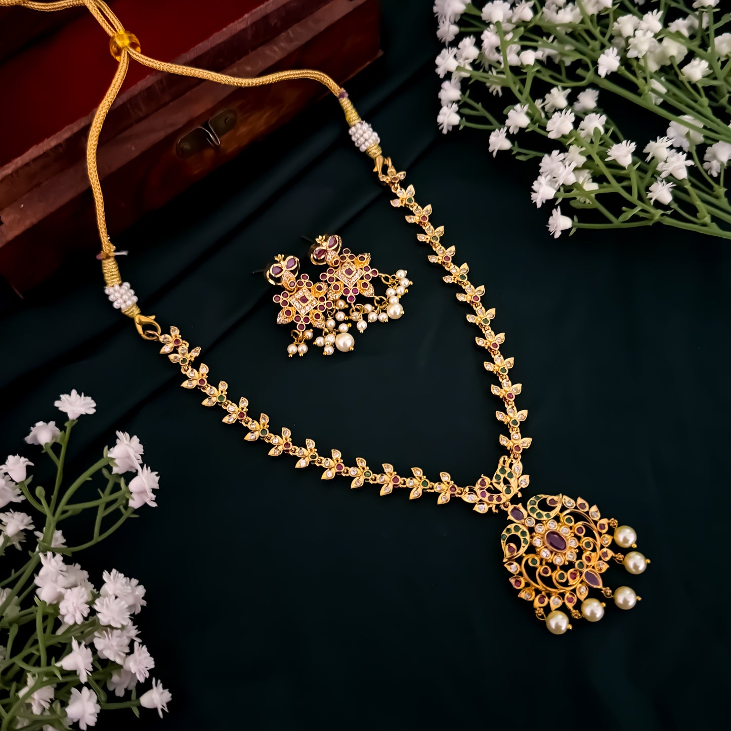Kalini Peacock Motif American Diamond Studded Necklace Set