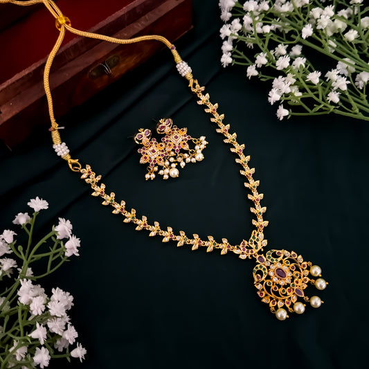 Kalini Peacock Motif American Diamond Studded Necklace Set