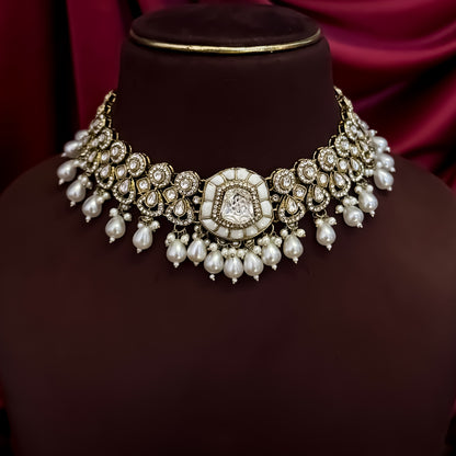 Tanishka Polki Premium Necklace Set - Golden