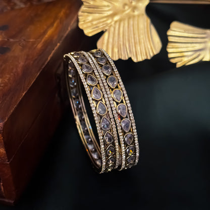 Ashna Premium AD Polki Bangles Golden (Set of 2)