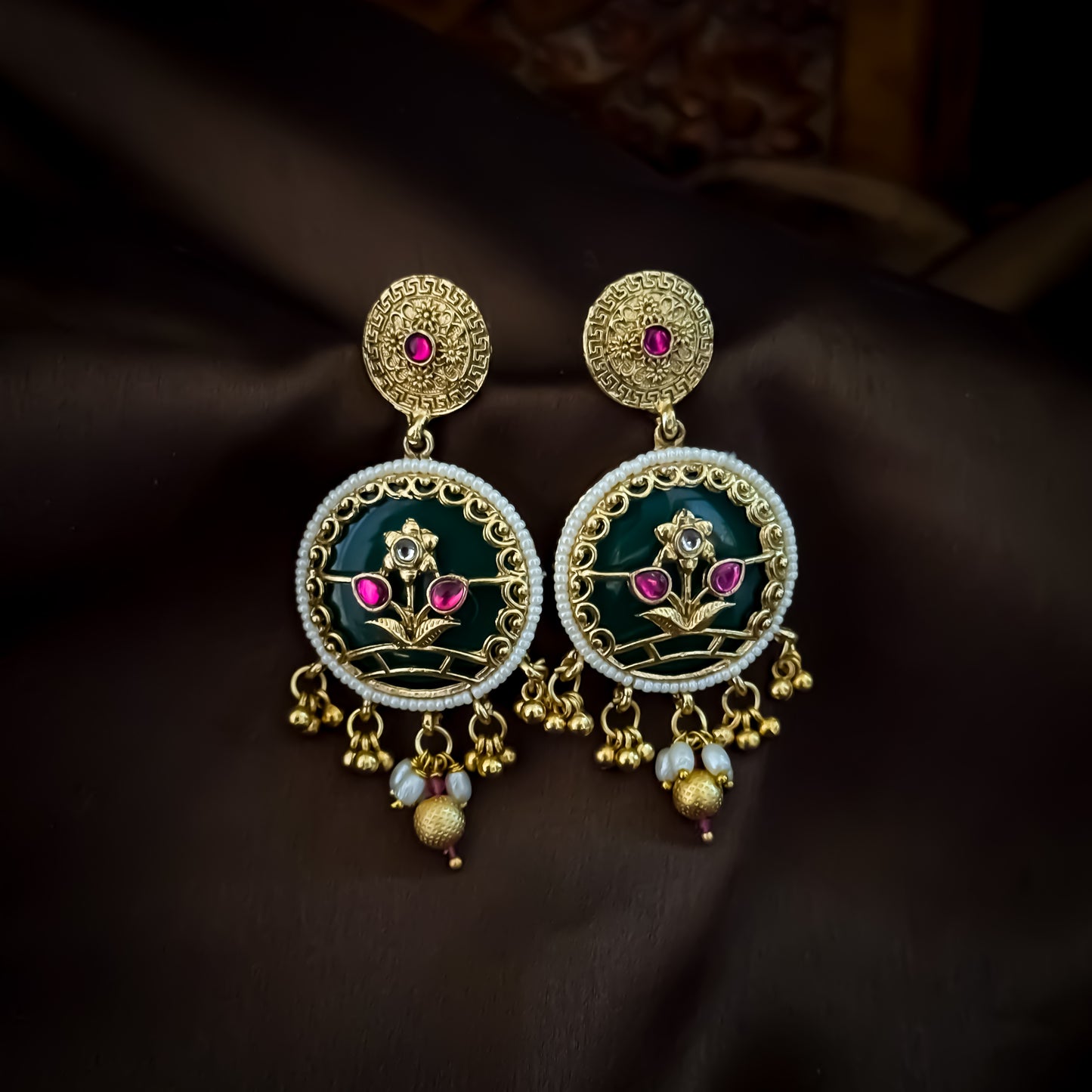 Divyanka Heritage Rajwadi Necklace Set - Pink & Green