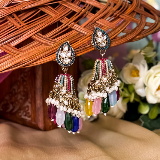 Maheer Jadau Jhumka Earrings - Multi