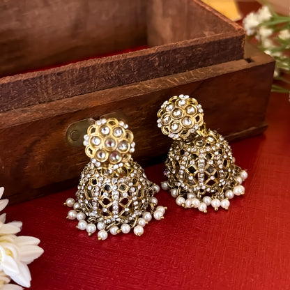 Golden Hanika Cutwork Jhumka Earrings