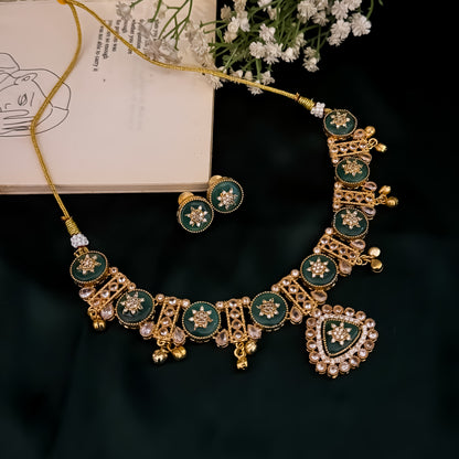 Naina Kashmiri Brass Ghungroo Necklace Set - Pastel Green