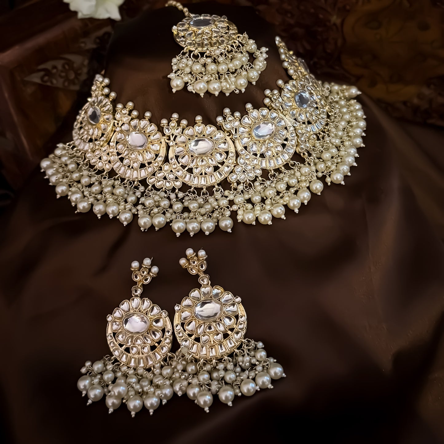 Afreen Pearl Kundan Necklace Set - Golden